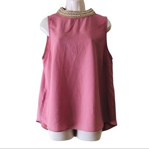 Moa Moa Rose & Gold Chain Neck Sleeveless Top XL